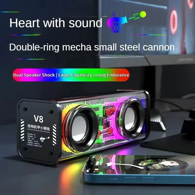 kf-Sbe96bf500840424786db91eb3e4878daM V8 Transparent Mecha Speakers Bluetooth - Image 1